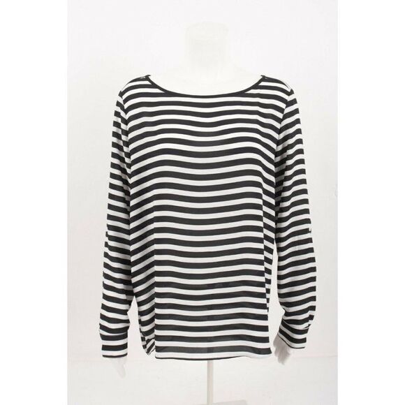 Loft Womens Shirt Blouse top Size M Navy Blue Stripe Long Sleeve Polyester - Picture 1 of 6